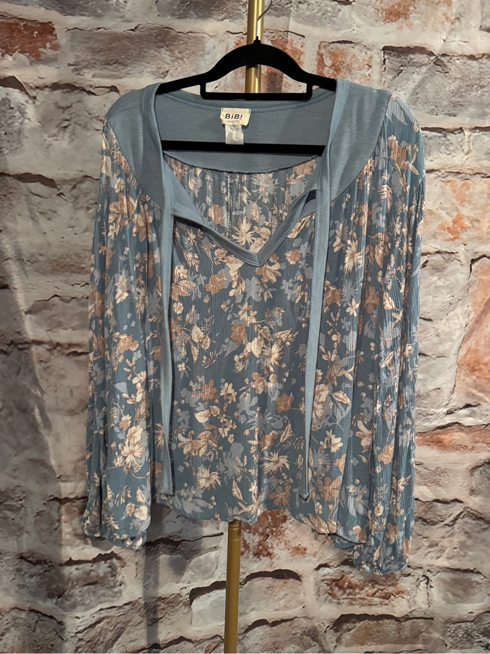 BIBI - Floral Peasant Blouse - Blue - XL